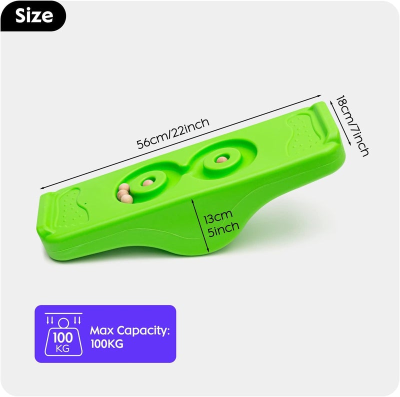 Joonly Kids Rocking Seesaw Balance Board with 5 Wooden Balls Sensory Training Rocking Board Balance Training Equipment Children Indoor Outdoor Activity Toy (Green) - Image 1